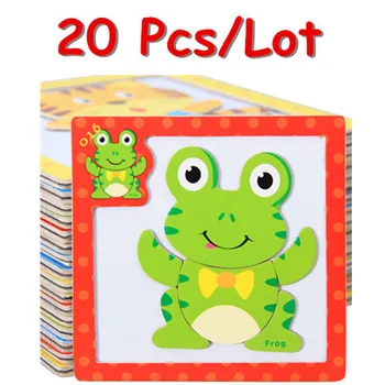 

Wholesale 20Pcs/Lot 3D Magnetic Puzzles Wooden Baby Toys Tiger/Bear/Frog Cartoon Animals Refrigerator Magnet Educational Gift