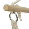 Hanging Rope Chair Beige Net Swing Seat Cotton Canvas Rope Hammock Cradle Chair With Wood Stretcherdoor Outdoor Garden Yard 5