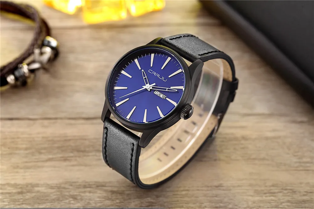  TOP CRRJU Luxury Brand Men's Quartz Date Casual Watch Men Army Military Sports Watches Male Leather
