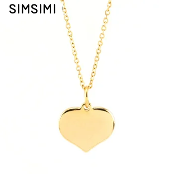 

Simsimi Heart charm Necklace with Rolo Chain Women girl Jewelry Stainless Steel women necklace made wholesale 10pcs