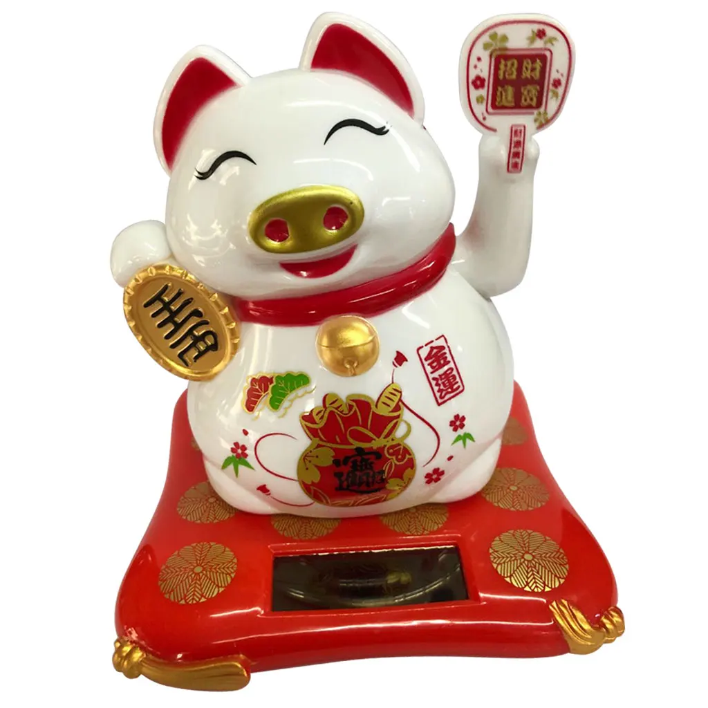 Beckoning Solar Powered  Lucky Pig, No Battery Piggy Car Ornament, Cafe Bar Shop Store Decorations