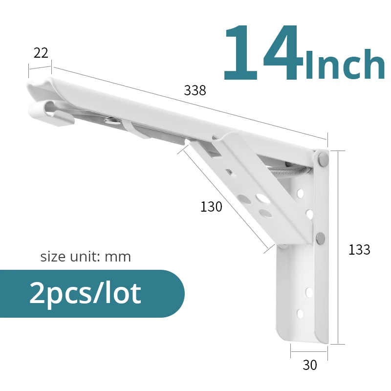 KAK 2 шт. треугольный складной угловой кронштейн ТЯЖЕЛАЯ ПОДДЕРЖКА Регулируемый Настенный настольный стол полка Кронштейн мебельная фурнитура - Цвет: White 14 inch