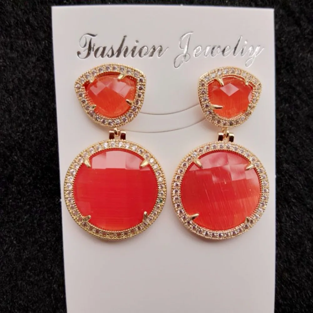 Cute Round Stone Earrings for Women Pendientes Candy Color Drop Statement Luxry Gold Rhinestone Earring Indian Jewelry | Украшения и