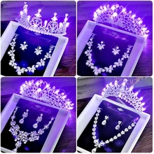 Свадебные Ювелирные наборы корона ожерелье серьги серебро Диадема из хрусталя и жемчуга день рождения Аксессуары для волос невесты Женщины