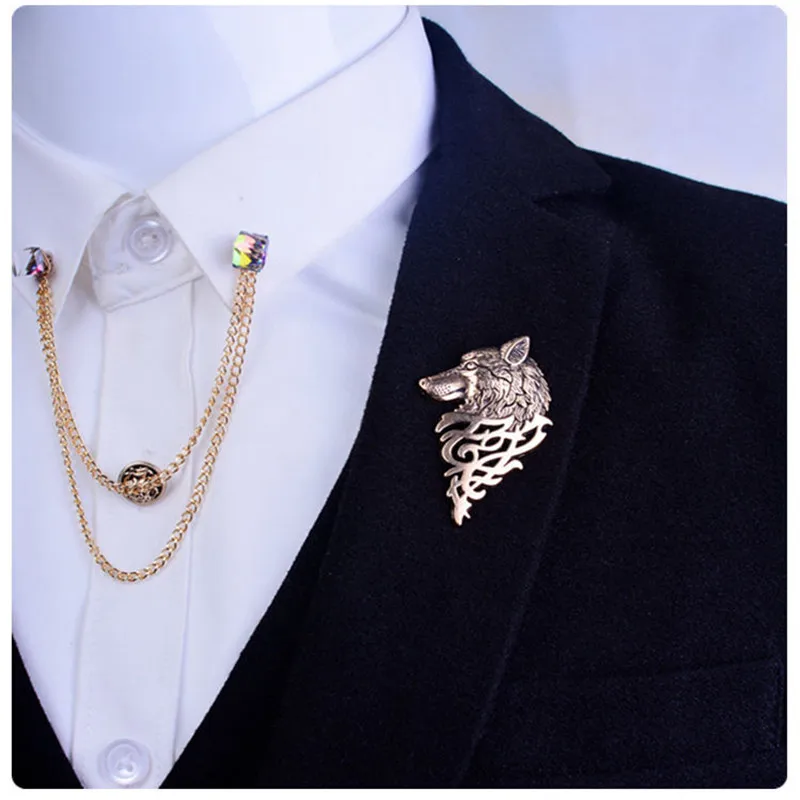 

Fashion Wolf Head Brooch Men's Bronze Ancient Silver Black Animal Wolf Head Alloy Badge Brooch Gift Free Shipping