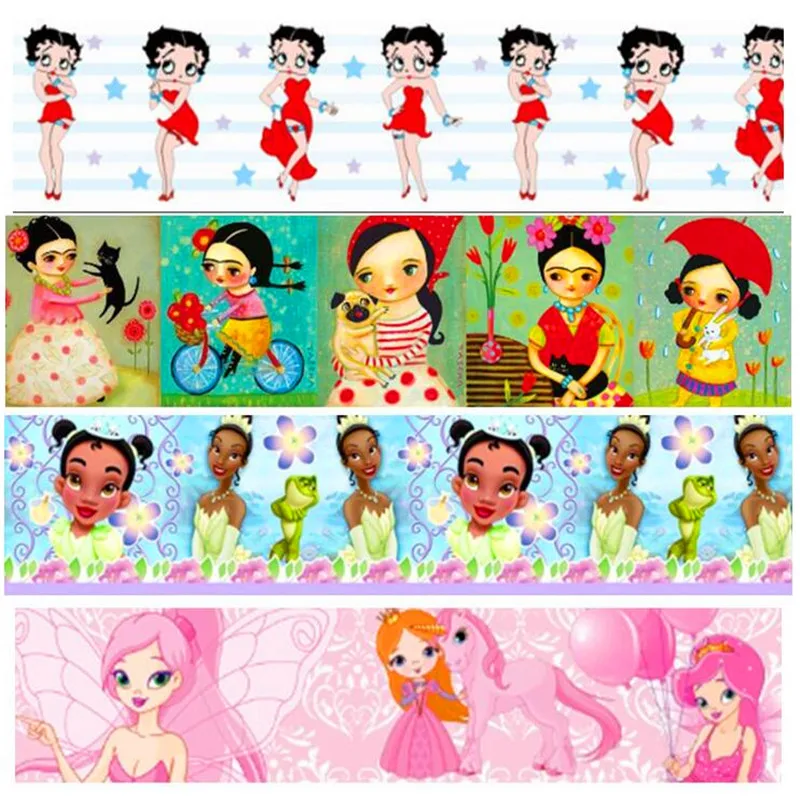 

16 25 38 50 75mm width princess Girls printed polyester Grosgrain Ribbon or Satin Ribbon PN0.4