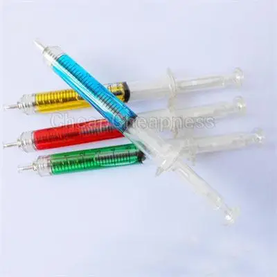 

4PCS Novelty Needle Tube Writing Ball Point Syringe Flowing Liquid Black Ink Ballpoint Pen Cute Stationery Office Supplies