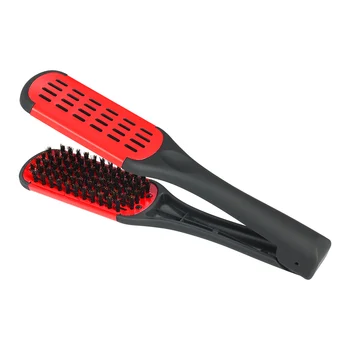 

Double Sided Hair Straightening Comb Bristle Hair Brush Clamp V Shape Hair Straighter Comb Natural Fibres Hair Styling Tools