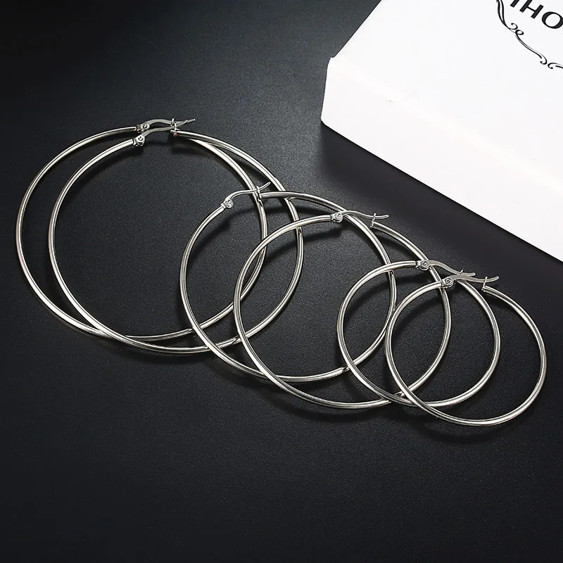 E090 Oversize Big Circle Hoop Earrings Set For Women Simple Punk Style Brincos Round Earrings Party Jewelry Gift