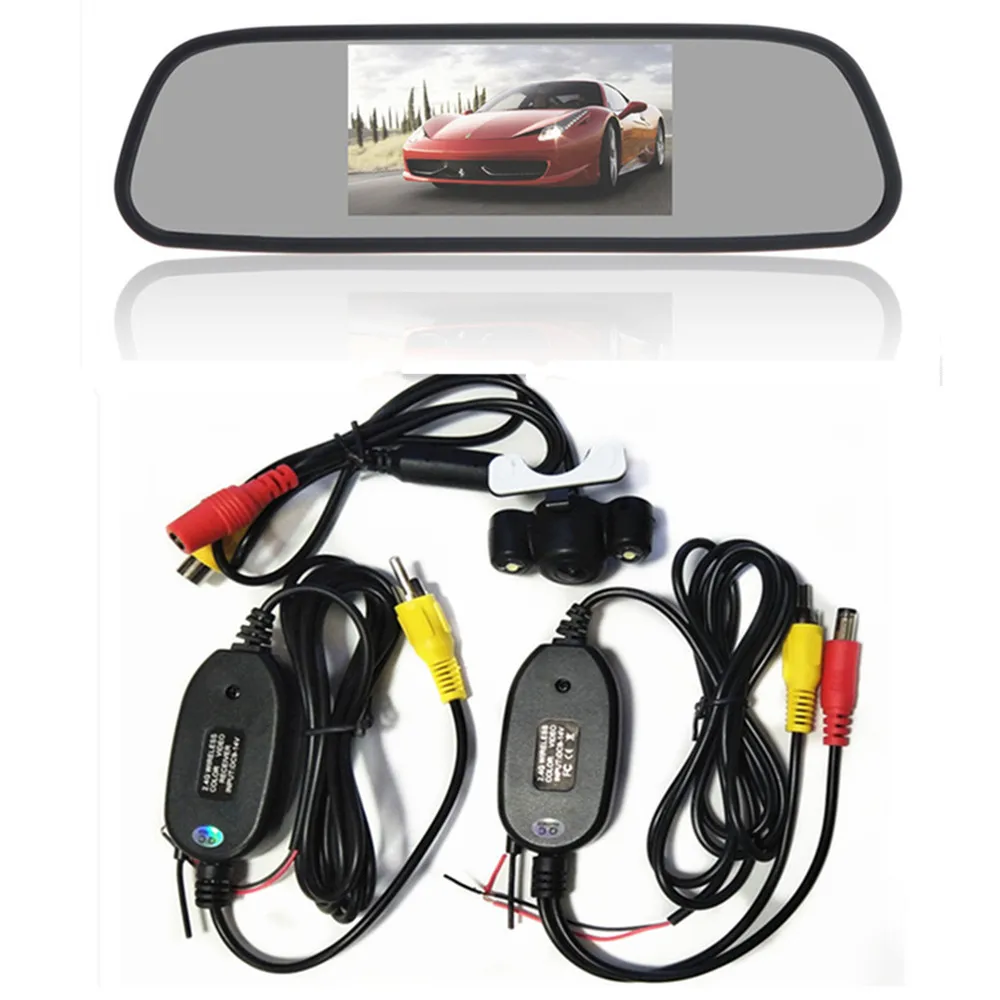 Реверсивный парковочный монитор 5 дюймов TFT lcd цветной экран автомобильный монитор зеркало заднего вида монитор, камера заднего вида опционально - Цвет: With CAM wireless03