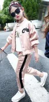 Детская спортивная одежда для девочек Демисезонный комплекты детский спортивный костюм Комплекты одежды для девочек Бархатный спортивный костюм s куртка для девочек, комплект со штанами, R35 - Цвет: Розовый