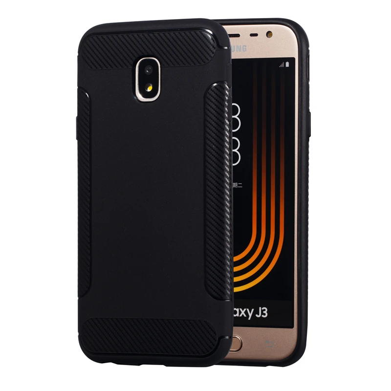For Cover Samsung Galaxy J3 Case 2017 Anti Knock Matte Soft Carbon fiber TPU Protective Shell