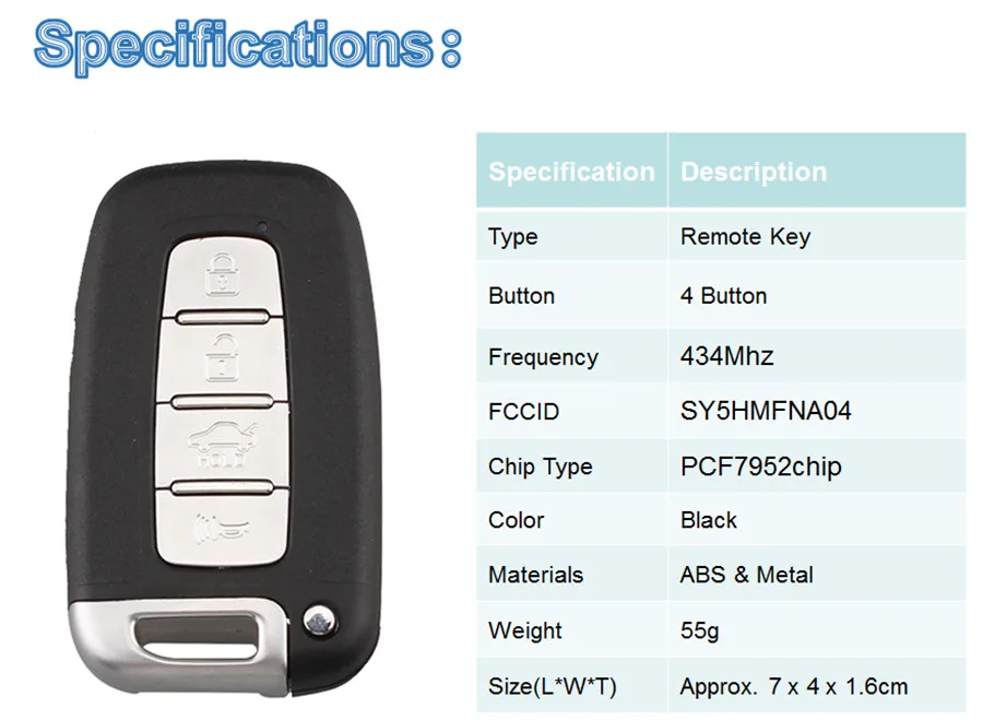 BHKEY 4BT умный дистанционный ключ 433 МГц ID46 чип для hyundai I30 IX35 SY5HMFNA04 для hyundai Sonata Genesis Equus Veloster 2009