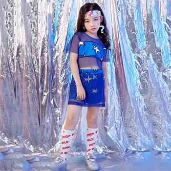 

Dance Jazz Costumes For Girls Child Short Sleeve Street Modern Dancing Hip Hop Costume Children Performance Stage Outfit DN3449