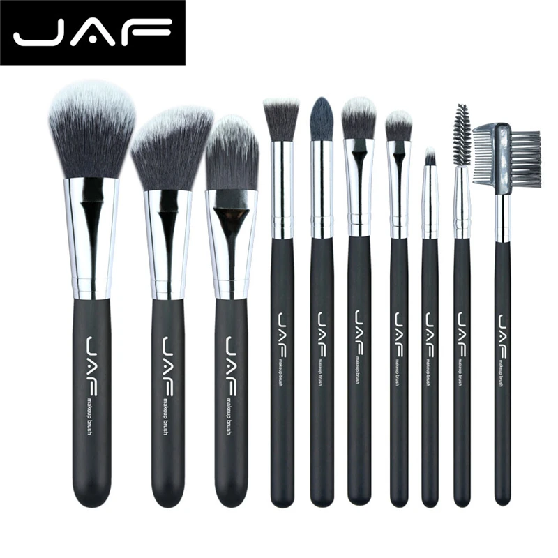 

JAF Brand 10pcs Soft Synthetic Hair Makeup Brushes Set Powder Blush Foundation Eye Shadow Eye Lash Lip Brush for Daily Use