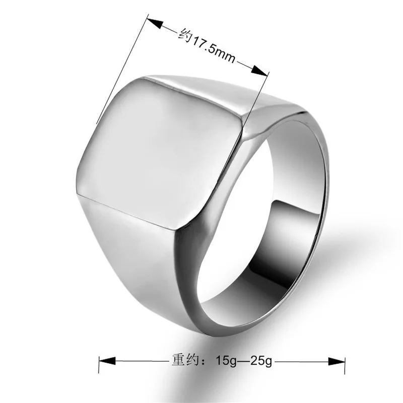 olowu Classic Antique Simple Metal Rings Silver Gold Black Square Large Width Men Rings Titanium Stainless Steel Finger Ring