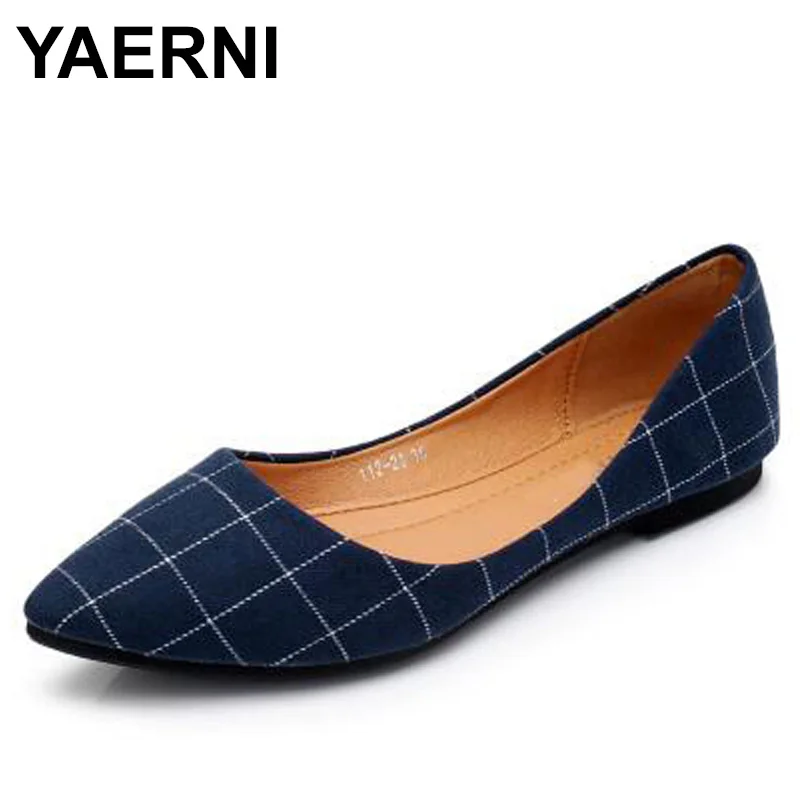 

YAERNI New 2019 spring and summer fashion shoes cloth shoes shoes Plaid pointed soft bottom shoes students E891