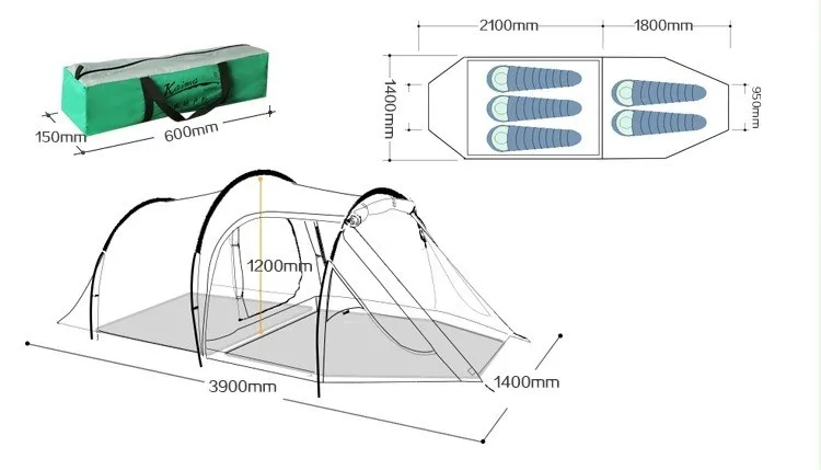 KAIMA 3-4persons одна спальня и одна гостиная двухслойная семейная и кемпинговая палатка для вечеринок