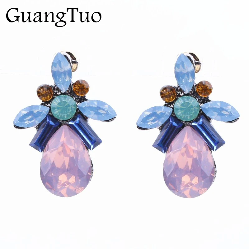 

EK2150 Bohemia Elegant Opal Stone Water Droplets Gem Stud Earrings For Women Big Crystal Earring Statement Brincos Girl Gift