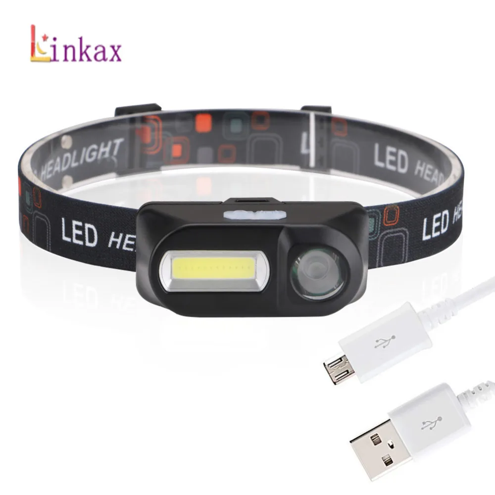 

COB LED Headlight Flashlight USB Rechargeable 18650 Torch Mini Headlamp Camping Hiking Night Fishing Light