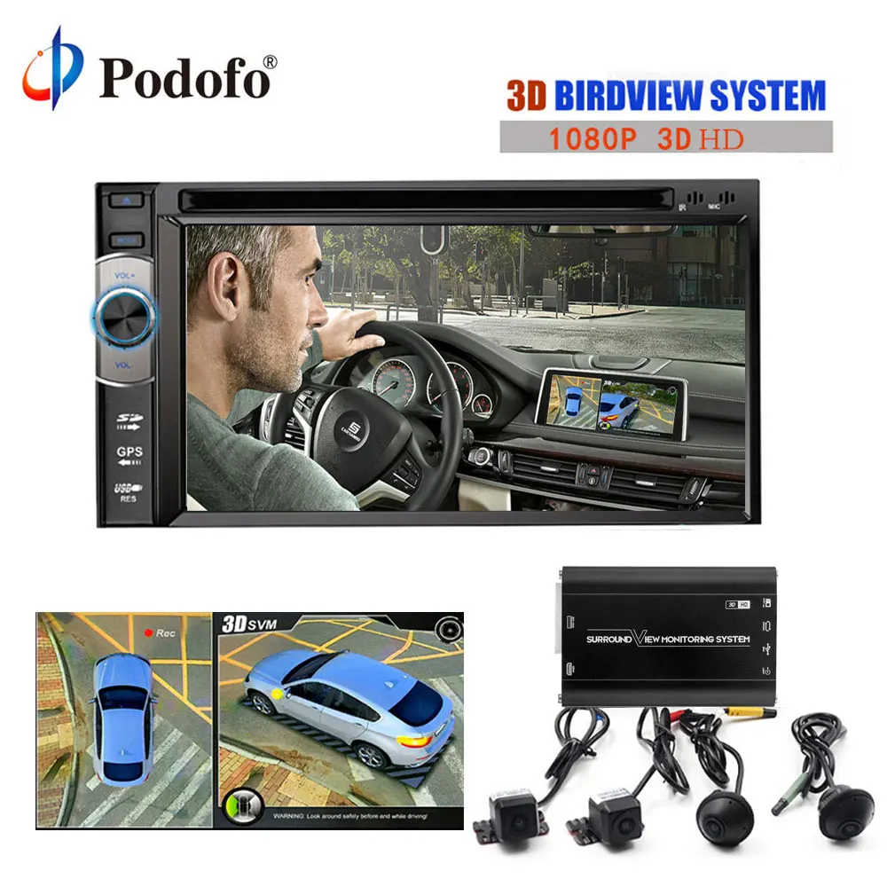 

Podofo 3D 360 Degree HD Surround View Monitoring SystemDriving With Bird View Panorama 4 Car camera 1080P DVR Recorder G-Sensor