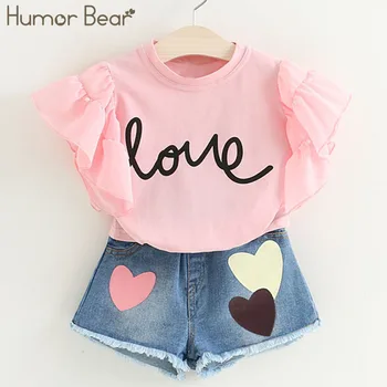 

Humor Bear Pay to get a Gift Girls Clothes Fashion Style Kids Clothing Sets Short T-shirt+Short Pants 2Pcs for Girls Suirt