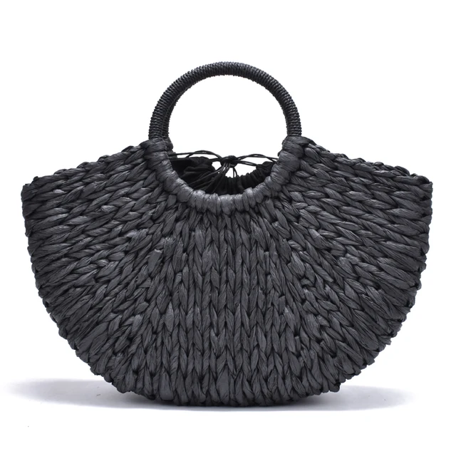 2019 new Handmade Bag Women Pompon Beach Weaving Ladies paper Straw Bag Wrapped Beach Bag Moon shaped Bag 1