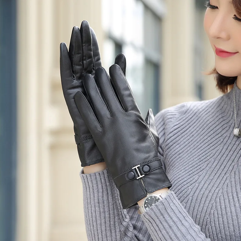 100 Sheepskin Gloves for Women Brand Warm Solid Color Female Genuine