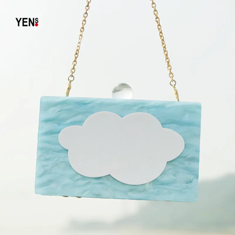 

New Women Mini Handbag White Cloud Pearl Acrylic Box Clutch Brand Fashion Vintage Evening Bag Casual Messenger Bag Small Wallet