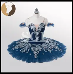 Обувь для девочек Профессиональный Балетные костюмы пачки Балетные костюмы подарок темно-голубой цвет с серебряным украшением Балетные