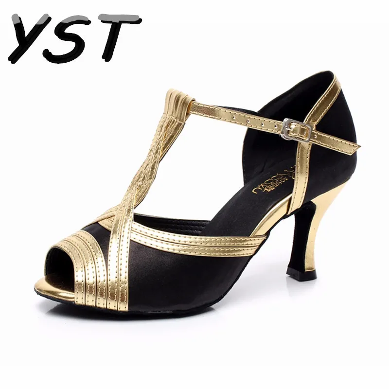 Black Satin Latin Ballroom Dance Shoes Women Salsa Dancing Shoes Suede