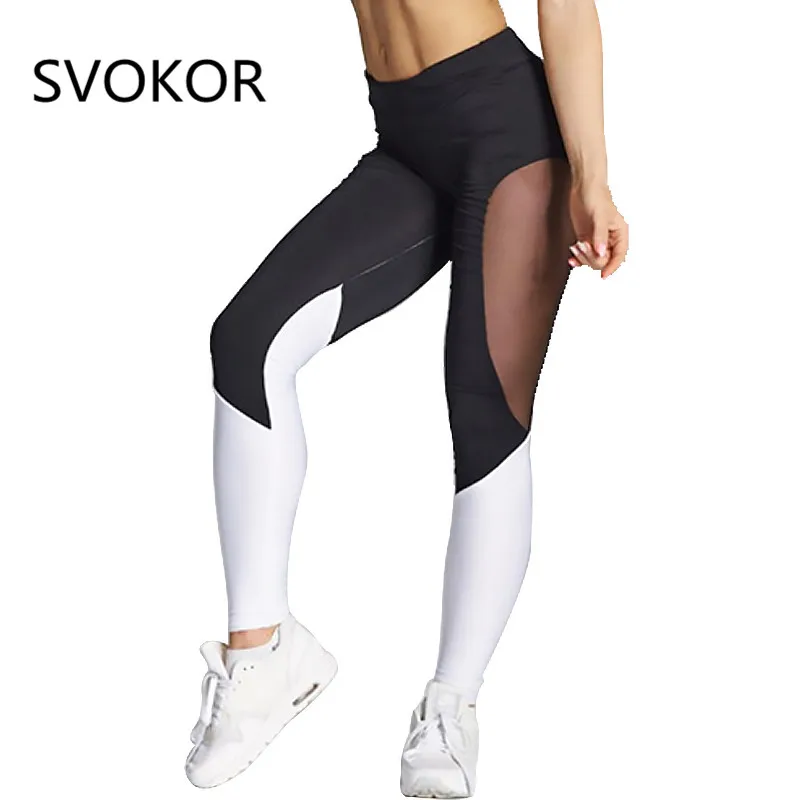 

SVOKOR Mesh Patchwork Leggings Women Polyester Black High Waist Ankle-Length Sexy Fitness Trousers Fashion Casual Women Leggings
