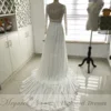 Mryarce Unique Lace Long Sleeves Open Back Simple Elegant Wedding Dress Chiffon Detachable Train  Bridal Gowns 6