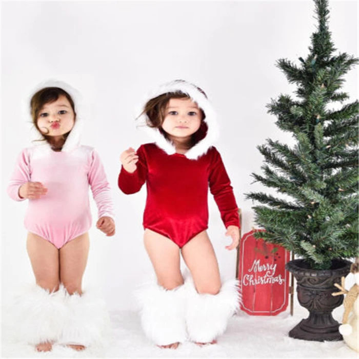 Рождественский бархатный комбинезон для маленьких девочек 0-24 месяцев, флисовый комбинезон с капюшоном для маленьких девочек, новинка года, детский комбинезон, Рождественский костюм для новорожденных