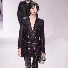 New 2019 spring women double breasted blazers jackets Chic sequins jackets coat D965 New 2019 spring women double breasted blazers jackets Chic sequins jackets coat D965
