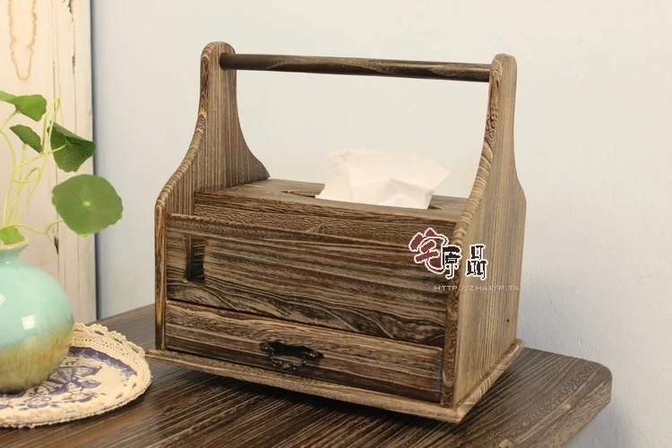 [Дом] Японский оригинальный продукт Сгорел-Тонг дерево ручной корзины коробка для салфеток коробка, корзина для хранения вращающаяся подст...