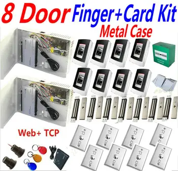 

8 Door Fingerprint PSU Power Supply kits+8 Metal Case Biometric+ RFID readers Access Controller TCP/IP Web Control+Magnetic lock