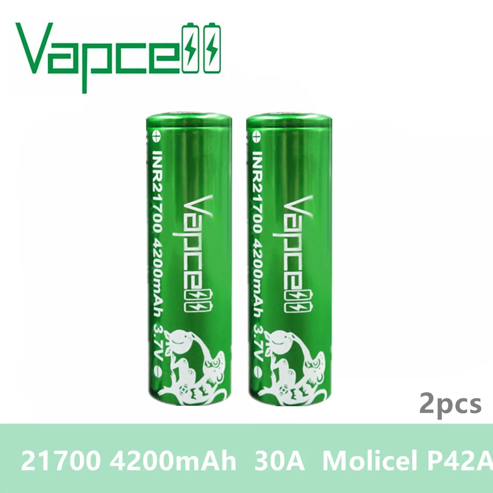 Бесплатная доставка 2 шт. батарея Vapcell 21700 4200 мАч 30 А molicel P42A аккумуляторная для