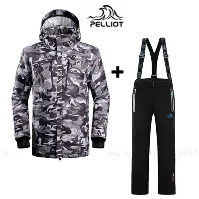 Pelliot  Men`s Ski Suit Waterproof Super Warm Mountain Skiing Suit Outdoor Ski Jacket+Snowboard Pant Ski