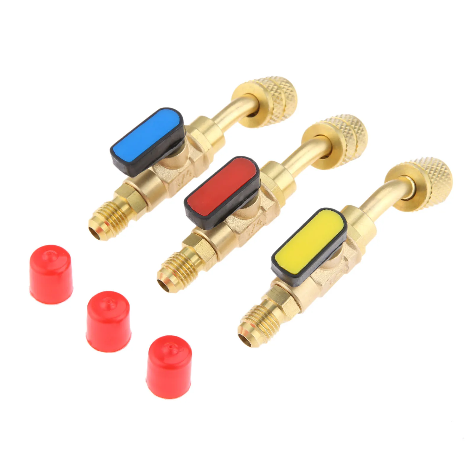 

3Pcs HVAC A/C Angled Shut-off Ball Valve Adapter Brass 1/4" 5/16" SAE For R22 R12 R410a Charging Hoses Refrigerant Operation