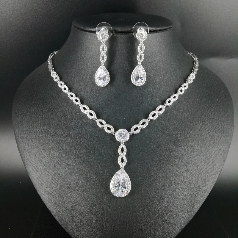 

2018 NEW FASHION,romantic elegant crystal water drop zircon necklace earring set,wedding bride party dress banquet jewelry set