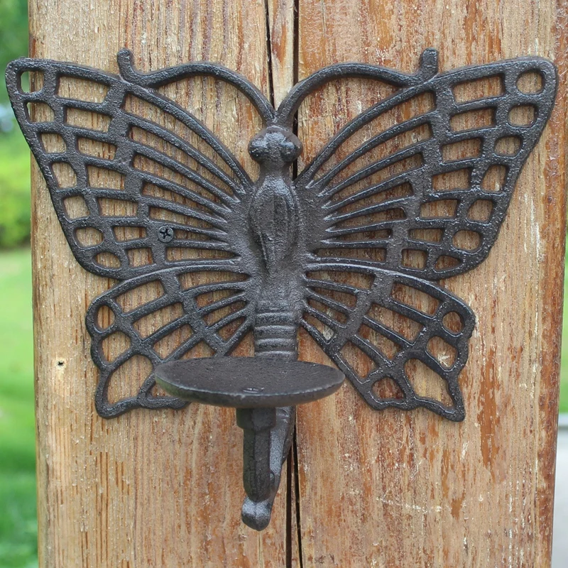 European Vintage Industrial Heavy Accents Hollow Butterfly Design Wall Decor Cast Iron Candle Holder European Vintage Industrial Heavy Accents Hollow Butterfly Design Wall Decor Cast Iron Candle Holder