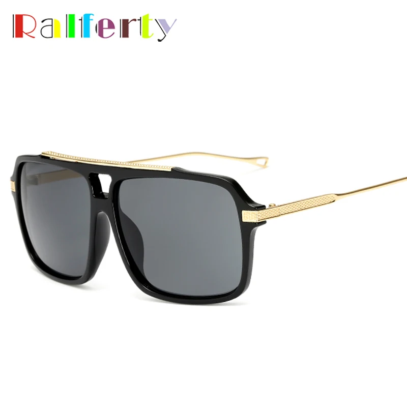 Ralferty 2017 Vintage Square Sunglasses Men Luxury Brand Gold Metal Sun