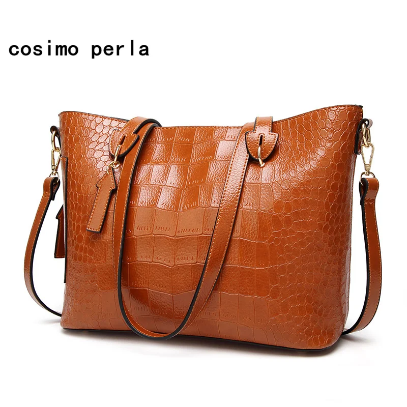 

Fashion Large Satchel Shoulder Bag Vintage Causal Totes for Women 2019 Luxury Famous Designer Work Alligator PU Leather Handbags