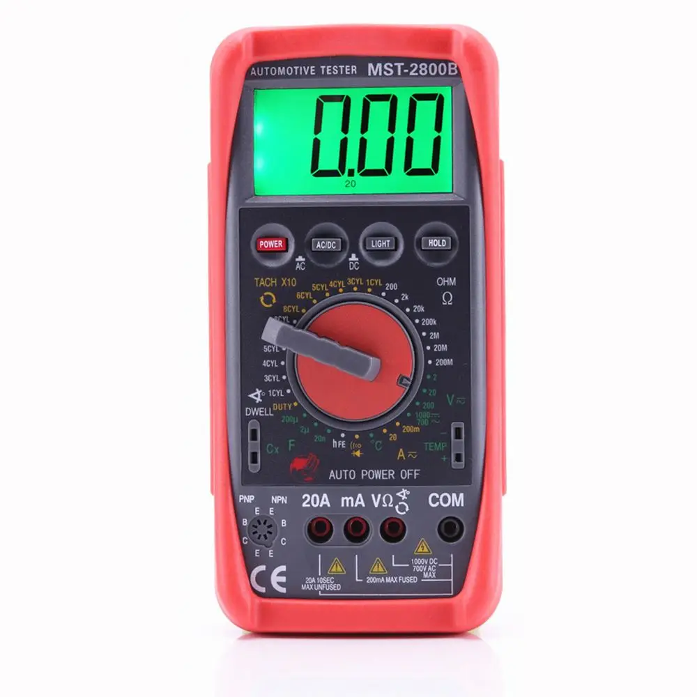 

MST-2800B Automotive Meter Tester Digital Multimeter Tachometer Cap Temp Sensor W LCD Backlight Professional Tester