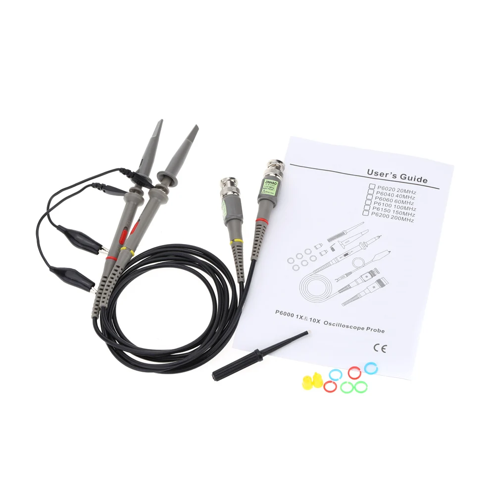 

2Pcs Oscilloscope Probe P6100 100MHz 1X 10X Alligator Clip Test Low Passive Limpedance Attenuation Probe For Hantek Rigol UNI-T