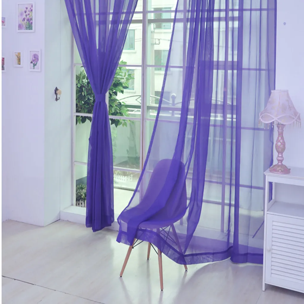 1 шт. чистый цвет тюль двери окна шторы с драпировкой и вставкой прозрачный шарф подзоры Свадебная вечеринка украшения для стен окна MAR5 - Цвет: Purple