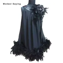 Красивое черное платье трапециевидной формы с перьями и цветочным узором для девочек г., с цветами, длиной до колена, детское праздничное платье для выпускного вечера для девочек, пышное платье, YF23