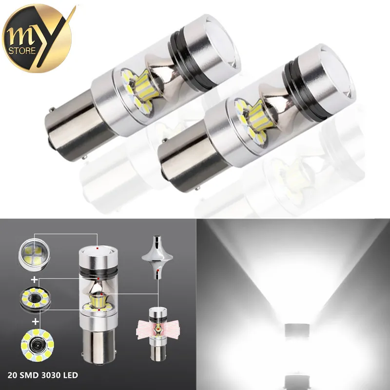 Светодиодные лампы BA15S высокой мощности 2 шт. 1156 20SMD P21W R5W светодиодный стоп сигнал
