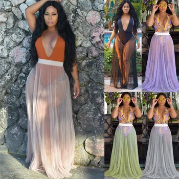 

Womens Swimwear Bikini Cover Up Sheer Beach Wrap Long Skirt Sarong Pareo Dress Bathing Swim suit